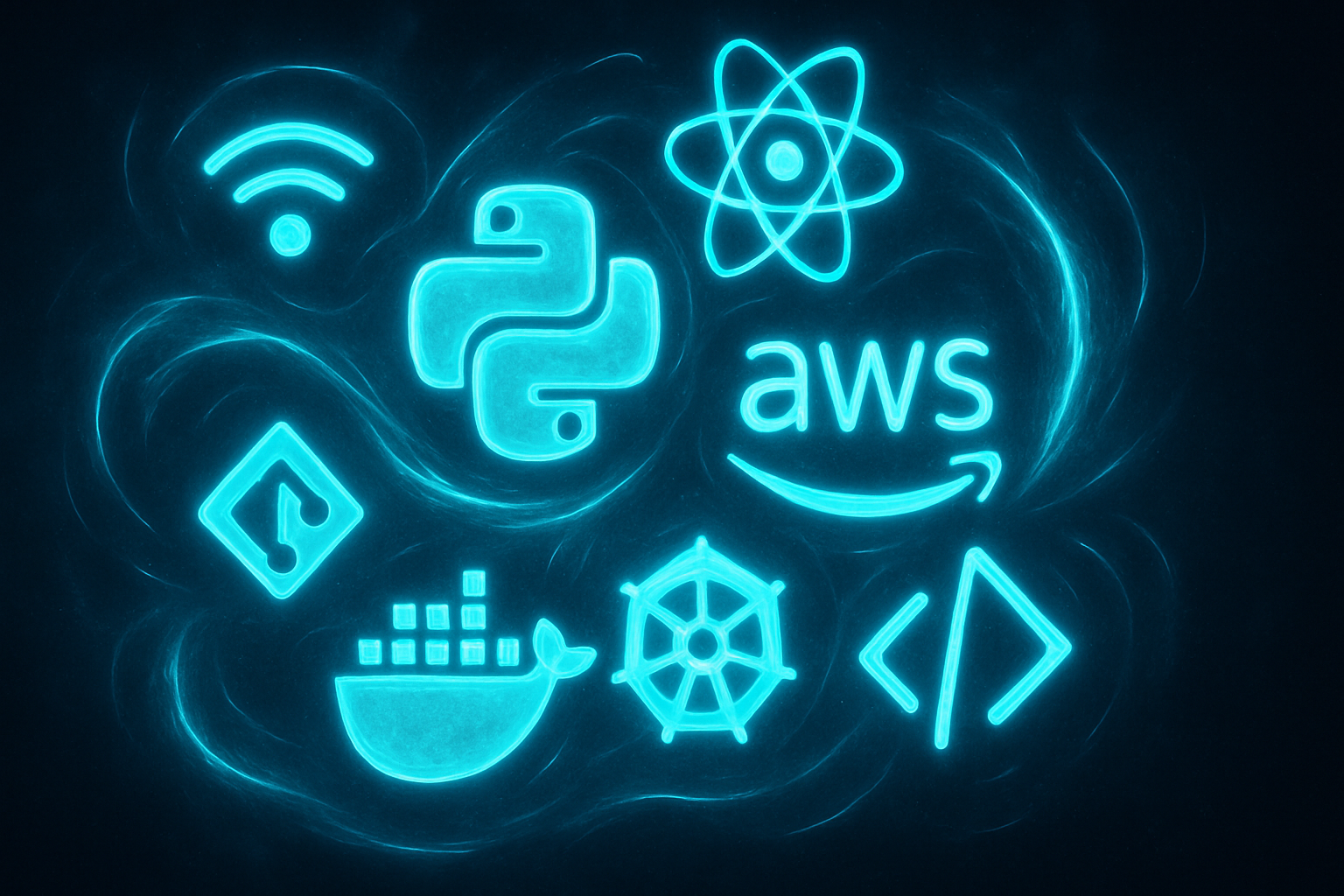 Abstract technology symbols swirling together